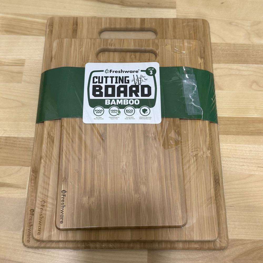 NEW Freshware Bamboo Set of 3 Kitchen Wood Chopping Handles‎ Cutting Boards